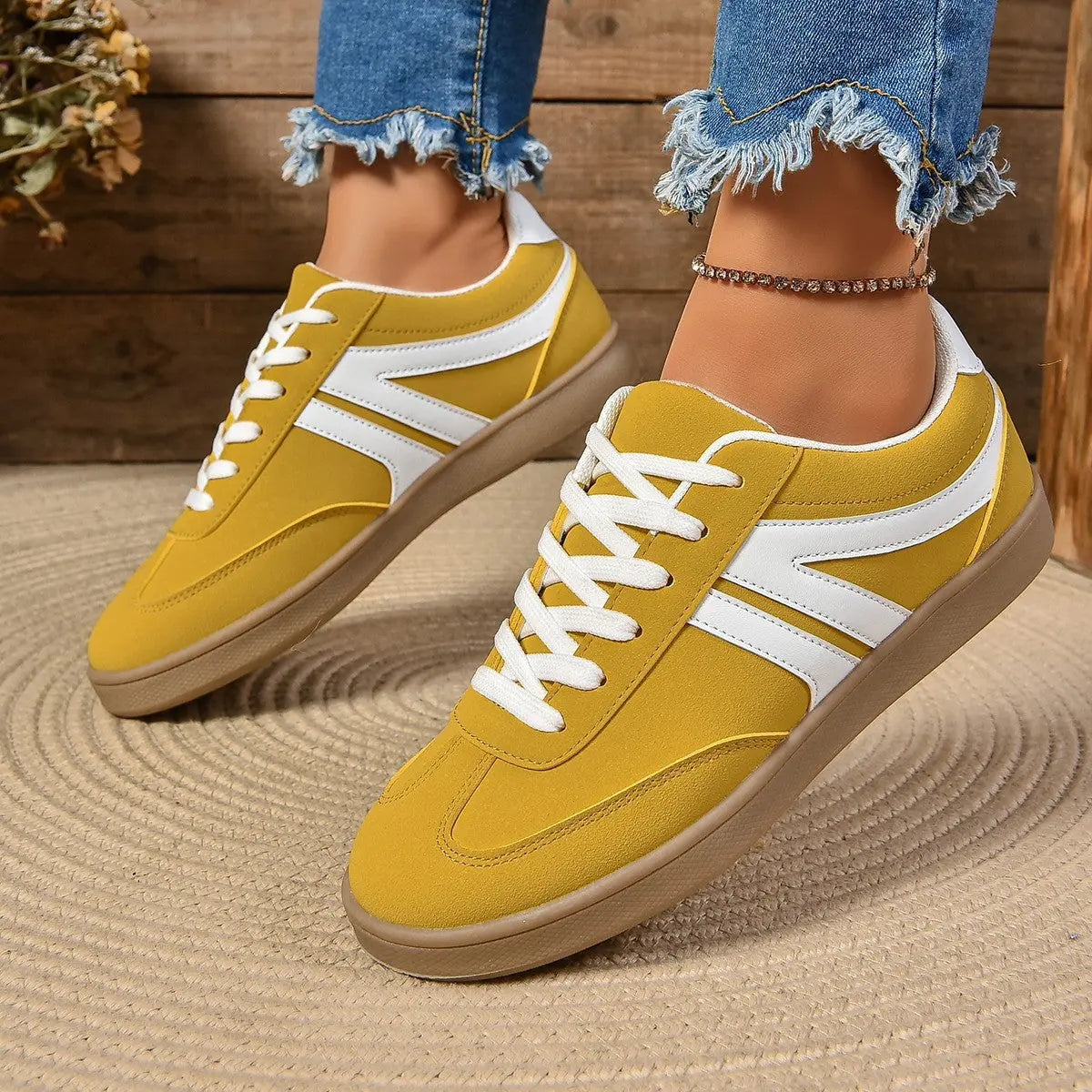 Lace-up Round Toe Flats Shoes Fashion Sports Slip On Casual Shoes For Women Mauca.store